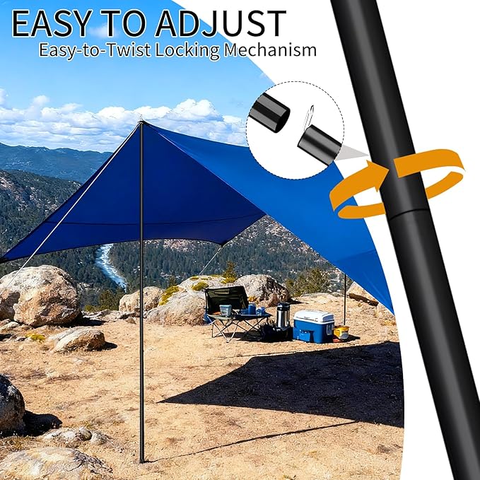 2 Sets Regulable Tent Poles, Camping Tent Tarps Poles with Storage Bag, Heavy Duty Poles Gear for