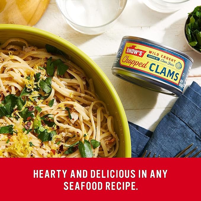 Snow's Wild Caught Chopped Clams Canned, 6.5 oz Can (Pack of 12) - 5g Protein Per Serving - Gluten