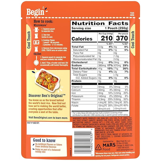 BEN'S ORIGINAL Ready Rice Roasted Chicken Flavored Rice, Easy Dinner Side, 8.8 oz Pouch (Pack of 12)