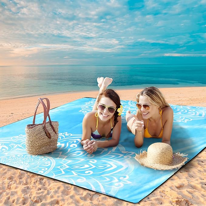 Beach Blanket Waterproof Sandproof Beach Mat 79" X 83"/10'x9'for 2-8 Adults Quick Drying Outdoor