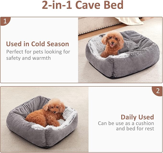 MIXJOY Dog Beds for Small Dogs, Rectangle Cave Hooded Blanket Puppy Bed, Luxury Orthopedic Cat Beds