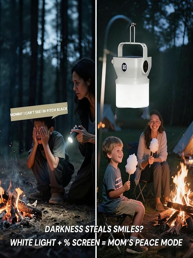 V.C Formark Camping Lantern Solar Powered Portable with Battery% Display, 1000LM Bright