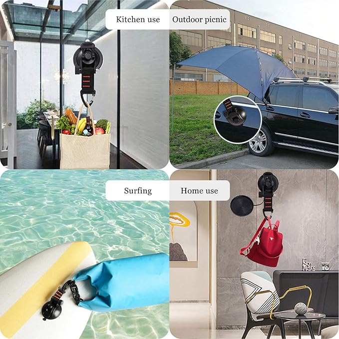 CONBOLA Suction Cup Hooks Heavy Duty 4 Pieces Car Camping Essentials Upgraded Tie Down Suction Cup