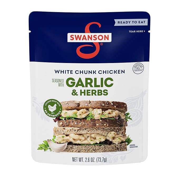Swanson Garlic and Herbs White Chunk Fully Cooked Chicken, Ready to Eat, Simple On-the-Go Meals
