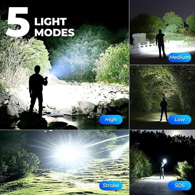 3 Pack Rechargeable Flashlight High Lumens - 99,000LM Super Bright LED Flash Light for Home with 5
