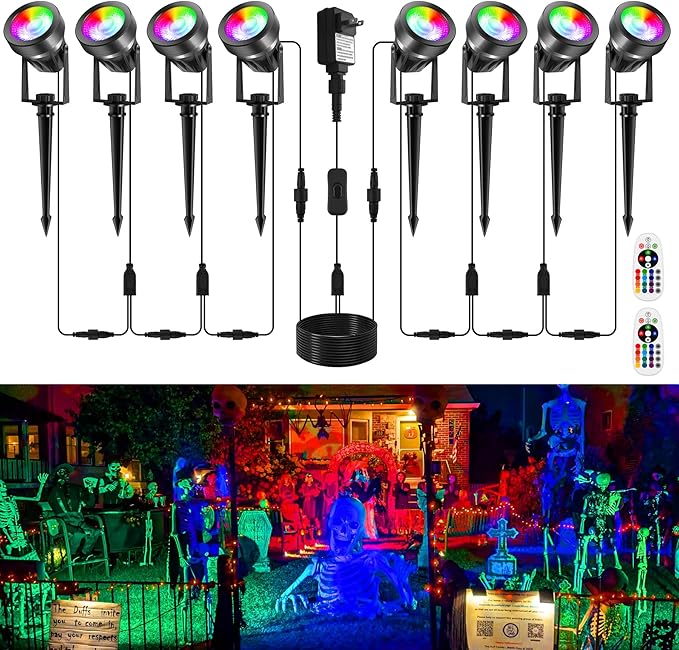 RGBW Color Changing Landscape Lighting,12V Low Voltage Landscape Lights Spotlights with Transformer
