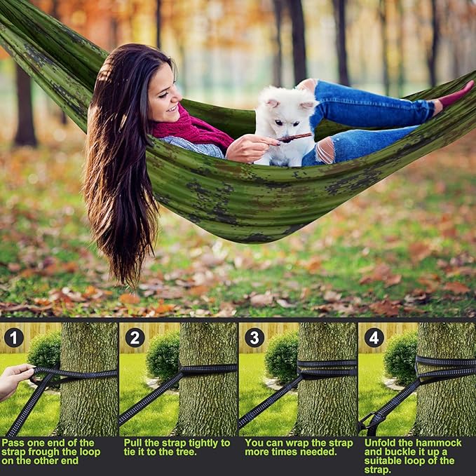 Camping Hammock with Net,Travel Portable Lightweight Hammocks with Tree Straps and Solid D-Shape