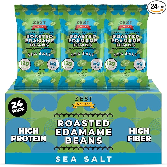 Crunchy Dry Roasted Edamame Beans Snack by Zest Delites, Sea Salt, Vegan, Low Calorie (110cal) High
