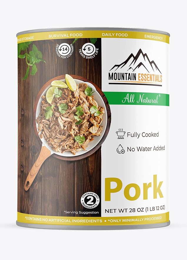 MOUNTAIN ESSENTIALS Canned Pork 28 Oz – Fully Cooked, Ready to Eat – Pantry Staple Canned Meat for