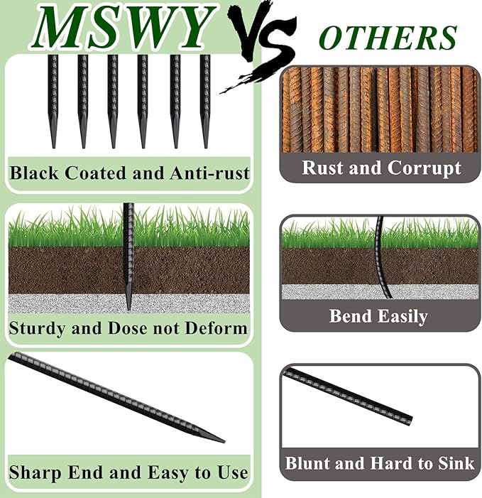 16 Inch Rebar Stakes 10 Pack Heavy Duty Ground Anchors 1/2 Inch Diameter Galvanized Steel Asphalt