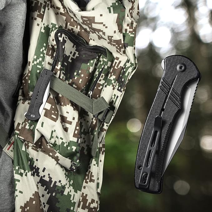 CIVIVI Folding Pocket Knife, Button Lock Flipper Cogent Knife 14C28N Blade Black Micarta Handle for