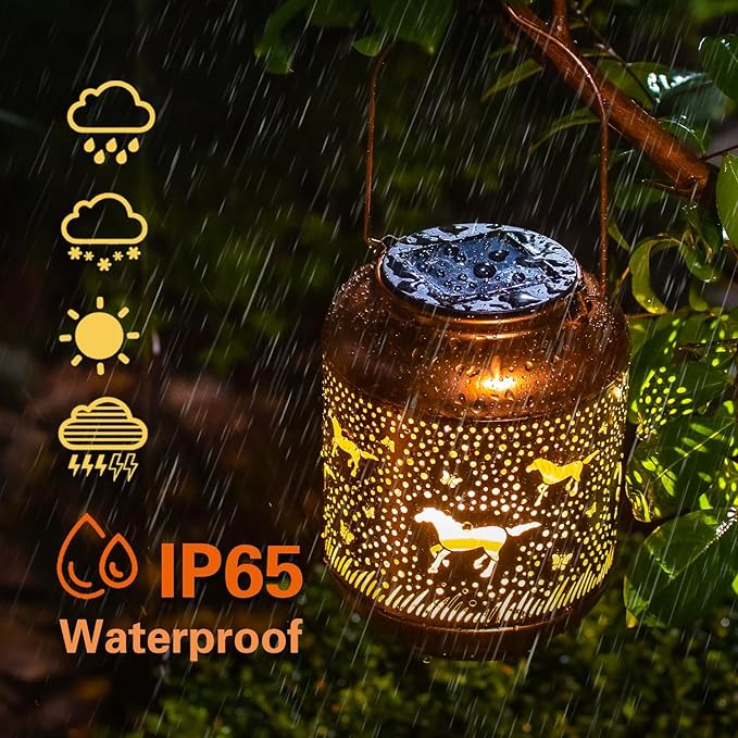 Horse Solar Lanterns Outdoor Waterproof Hanging Solar Lights Horse Gifts for Women Men Metal LED