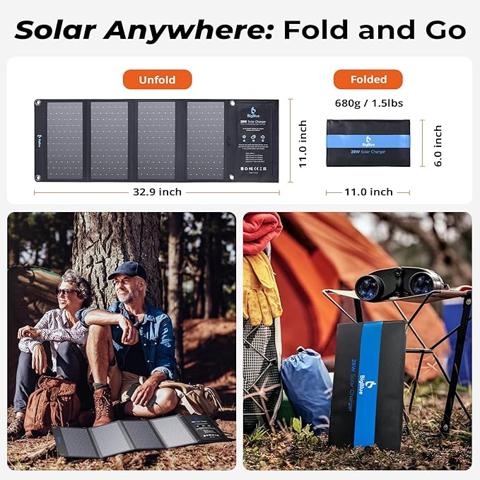 [Upgraded] BigBlue 3 USB Ports 28W Solar Charger(5V/4.8A Max), Portable Foldable Solar Panel for
