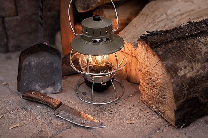 Barebones Railroad Lantern ??Olive Drab, Vintage-Inspired LED Camping Lantern with Rechargeable