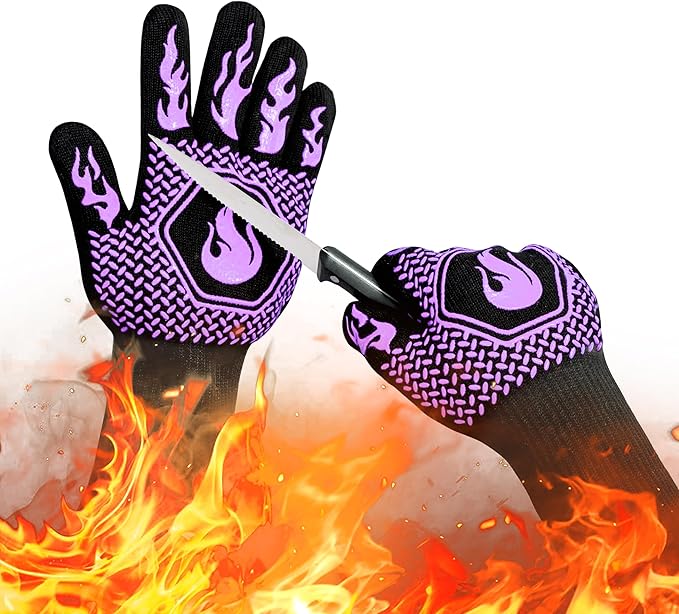 BBQ Fireproof Gloves, Grill Cut-Resistant Gloves 1472°F Heat Resistant Gloves, Non-Slip Silicone