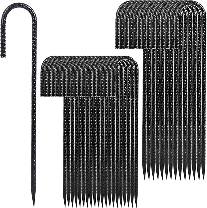 Rebar Stakes 12 inches 34-Pack Ground Stakes Heavy Duty J Hook Tent Stakes for Outdoor Decorations