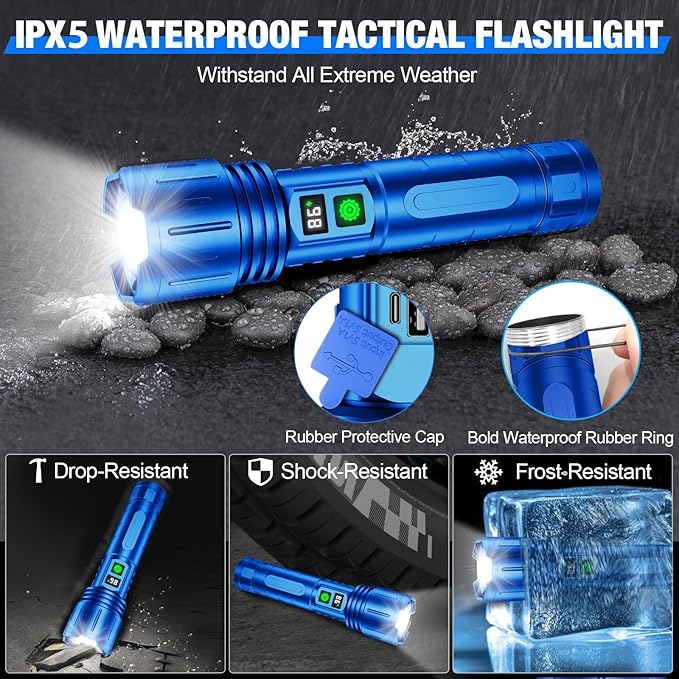 Flashlights High Lumens Rechargeable, Super Bright LED Powerful Flashlight, Type-C, 5 Modes