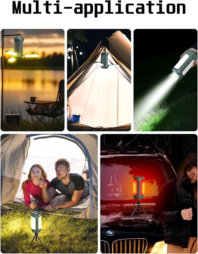 Foldable Camping Light Rechargeable Lantern, 10000mAh, Portable Flashlight, IP54 Waterproof, 1/4"
