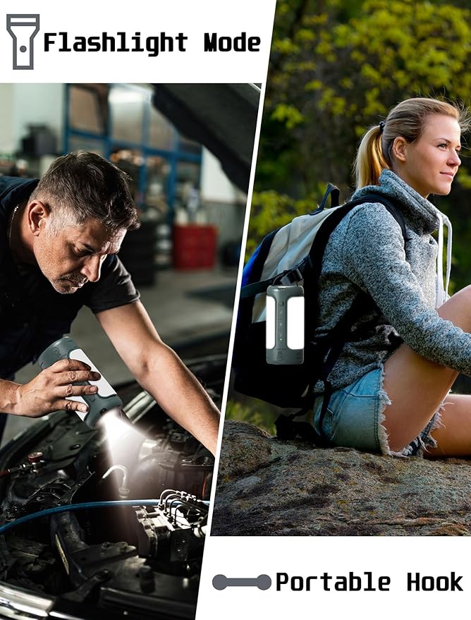 Foldable Camping Light Rechargeable Lantern, 10000mAh, Portable Flashlight, IP54 Waterproof, 1/4"