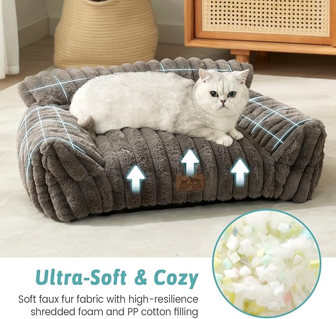 Cute Cat Couch, Premium Plush Faux Fur Pet Couch Bed, Ultra-Soft Pet Furniture for Cats & Small