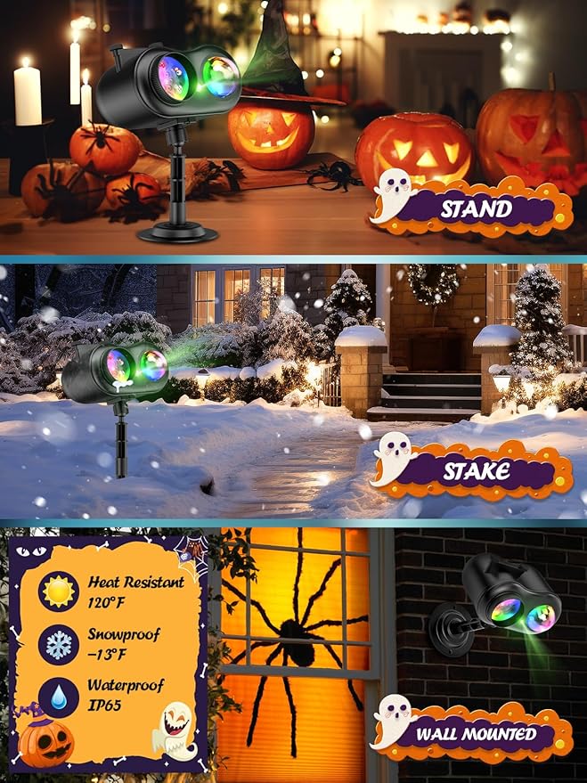 3-in-1 Halloween Projector Lights Outdoor, Anysun Brighter 80 HD Patterns Halloween Decor