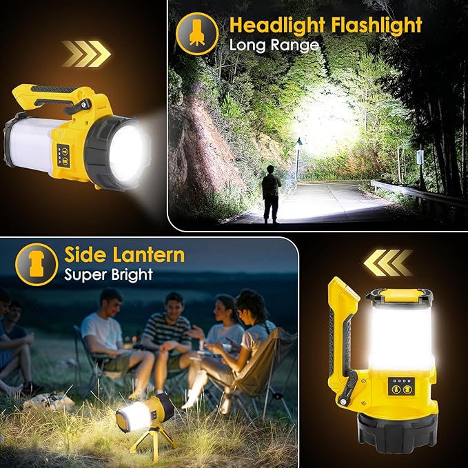 Tripod Rechargeable Camping Lantern, 6 Modes LED Flashlight Handheld Spotlight with 4000LM, 4400mAh