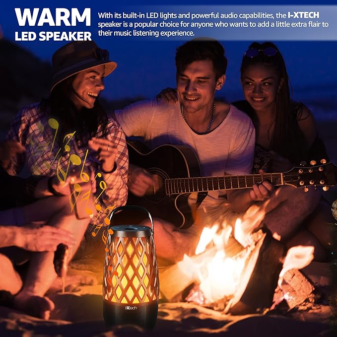 IXTECH Outdoor Bluetooth Speaker Waterproof Wireless with LED Flame Light, Shower Bluetooth Speaker