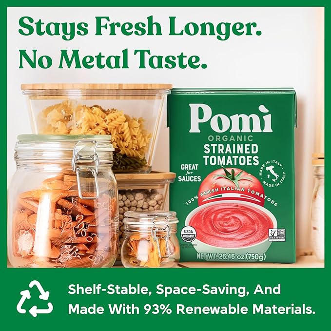Pomì Organic Strained Tomatoes 26.46oz (Pack of 12)- Creamy, Velvety Puree - 100% Fresh Italian