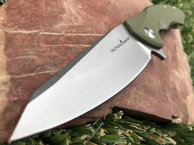 TACTICAL GEARZ Pocket Knife for EDC, G10 Handle, D2 Steel Stonewashed Blade, Includes Sheath (Zeta
