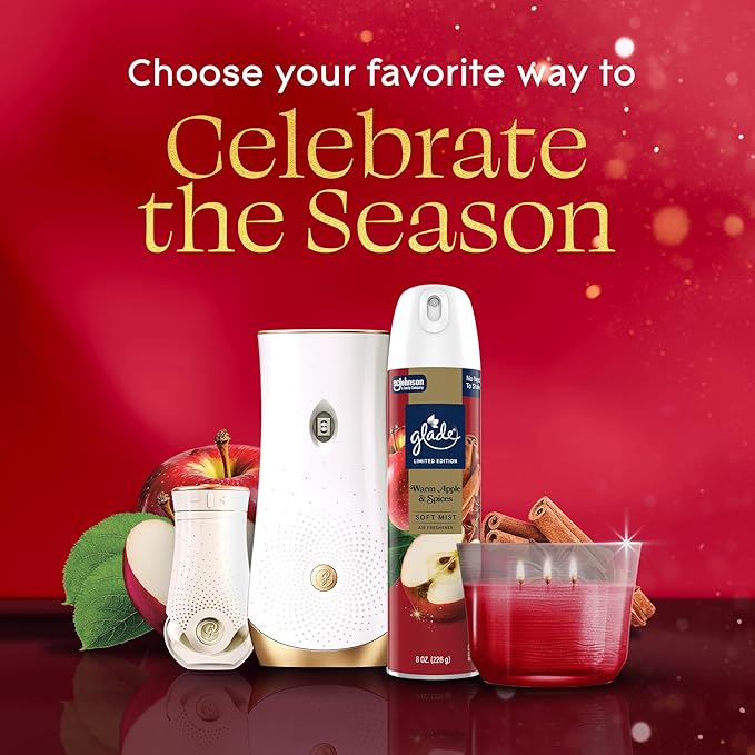 Glade 3-Wick Scented Candle Jar, Warm Apple & Spices, Air Freshener Infused with Essential Oils