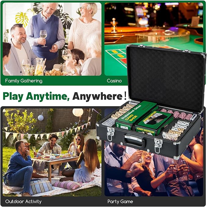 GYMAX Poker Chips Set, 600 PCS Texas Hold 'em Casino Chip Set w/Carrying Case, 6 Decks of Cards, 5