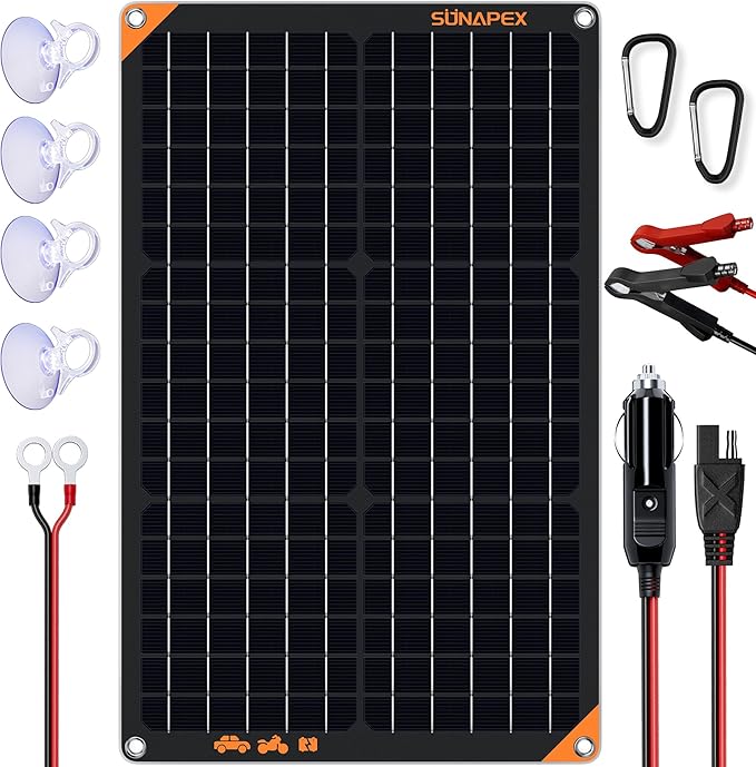 SUNAPEX 30W 12V Solar Panel Battery Charger Maintainer, Portable Waterproof Solar Trickle Charger