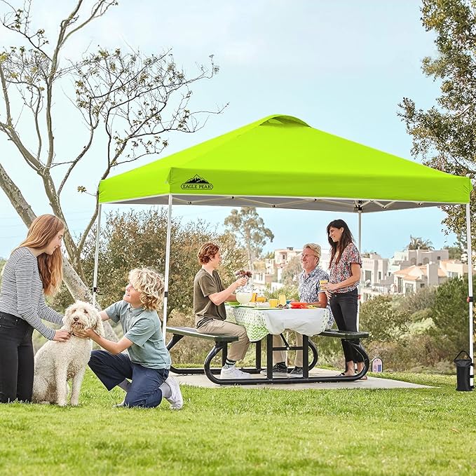 EAGLE PEAK Pop Up Canopy Tent with Wheeled Carry Bag, 8 Stakes, 4 Ropes, 4 Weight Bags, Easy Set Up