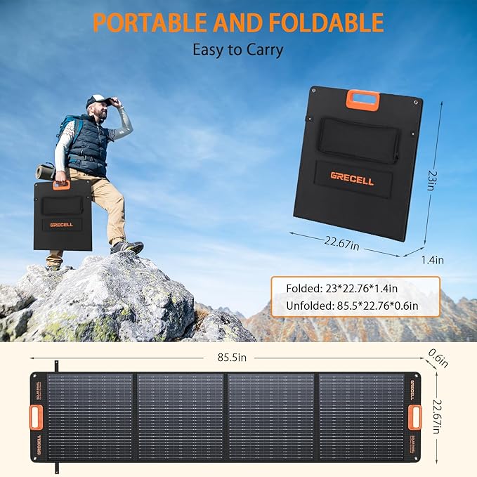 GRECELL 200W Portable Solar Panel for Power Station, Foldable Solar Charger w/ 4 Kickstands, IP65