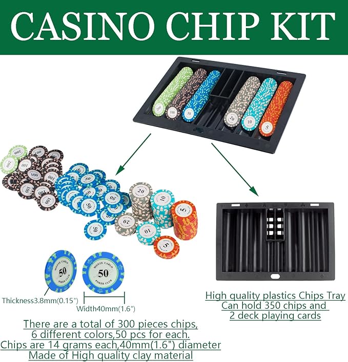 Ultimate Casino Game Set: 6 Deck Shuffler+300pc Hi-End Chips+8 Pro Plastic Poker Card+Card