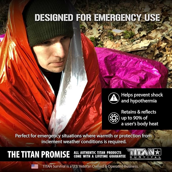 TITAN Survival - Mylar Survival Blankets 5 Pack - 90% Heat Retention & Waterproof Design