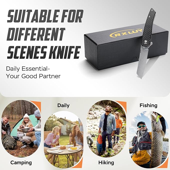 Folding Pocket Knife, 2.79??14C28N Steel Blade Carbon Fibre Handle Flipper Liner Lock Small Praxis
