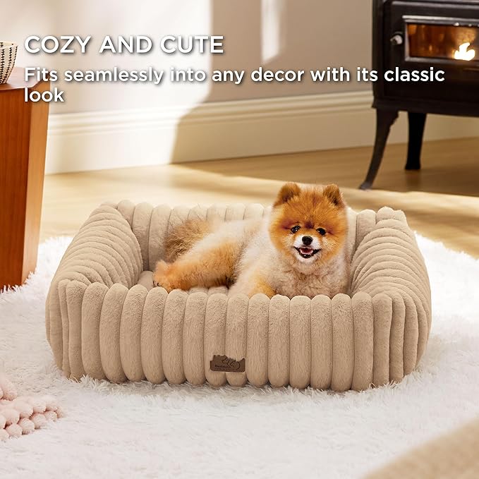 Bedsure Washable Dog Bed for Medium Dogs - Cute Furry Puppy Beds, Rectangle Orthopedic Corduroy