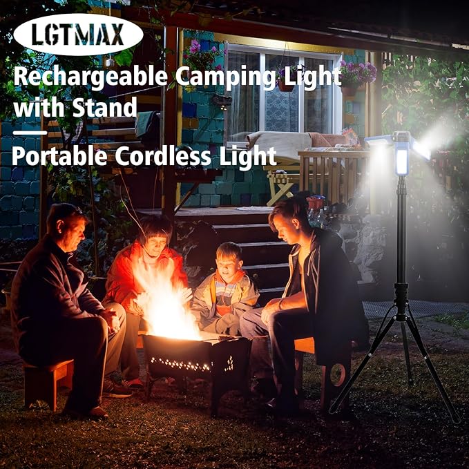 Camping Light Stand with Telescoping Pole - Rechargeable Solar Tent Lamp, Portable Cordless Camping