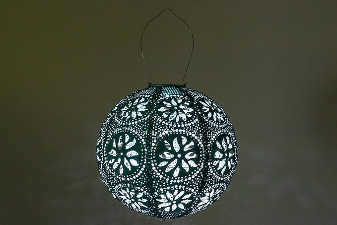Allsop Soji Stella - Brights Geo Palm - 12" Outdoor Solar Lantern - Mineral Green