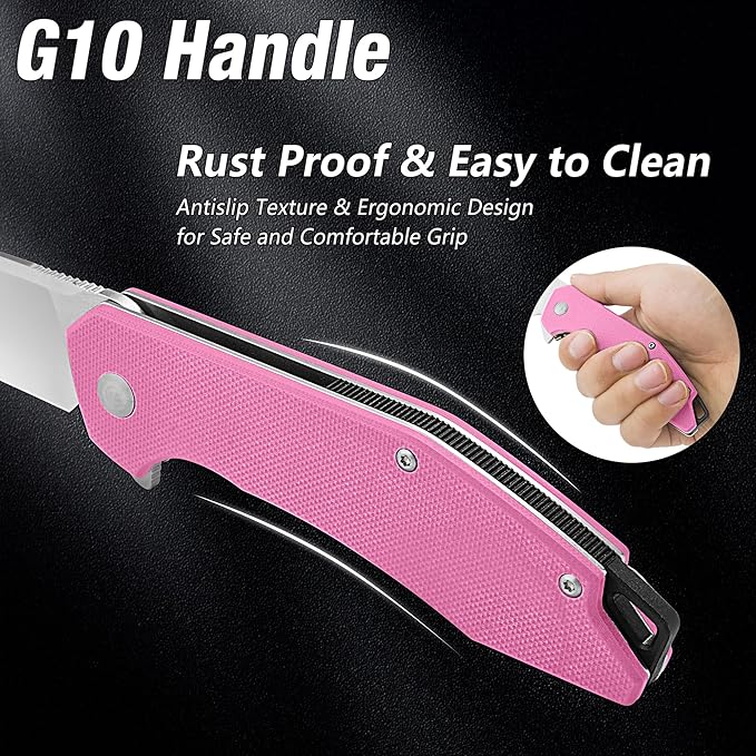 FLISSA Pocket Knife, Folding Tactical Knife with G10 Handle, D2 Blade, Liner Lock, Pocket Clip, EDC