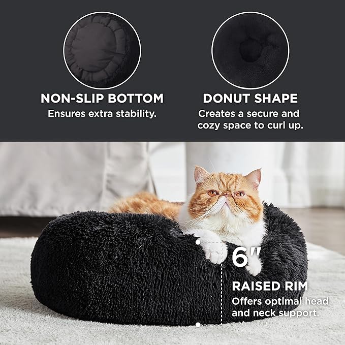 Bedsure Calming Cat Beds for Indoor Cats - Small Cat Bed Washable 20 inches, Anti-Slip Round Fluffy