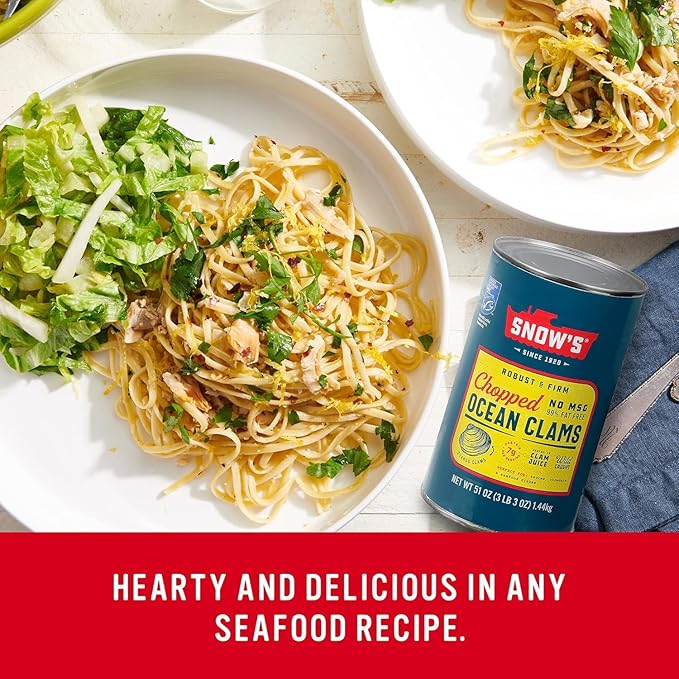 Snow's Ocean Chopped Clams Canned, 51 oz Can - 7g Protein per Serving - Gluten Free, No MSG, 99%