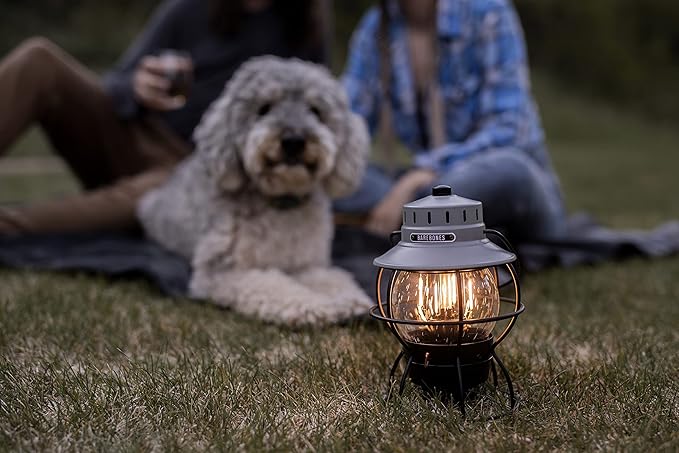 Barebones Railroad Lantern ??State Gray, Vintage-Inspired LED Camping Lantern with Rechargeable
