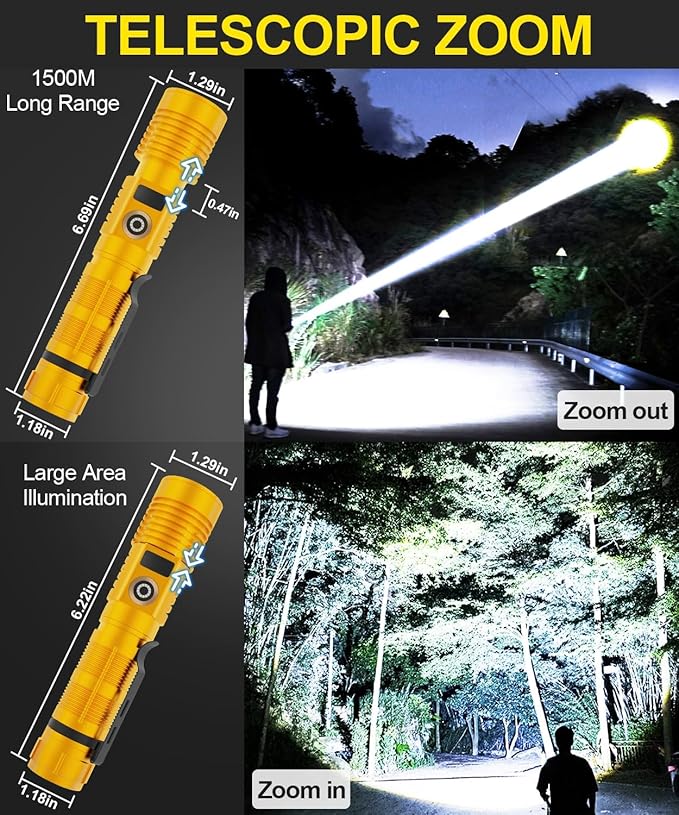 Rechargeable Flashlight High Lumens- Super Bright Magnetic Flash Light with Power Digital