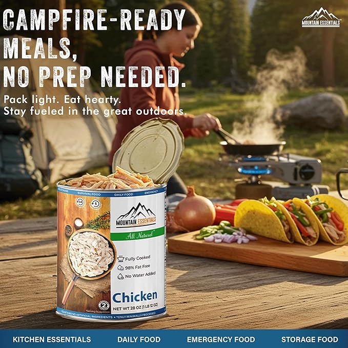 MOUNTAIN ESSENTIALS Fully Cooked Canned Chicken 28 Oz ??White Meat for Daily Meals, Camping &