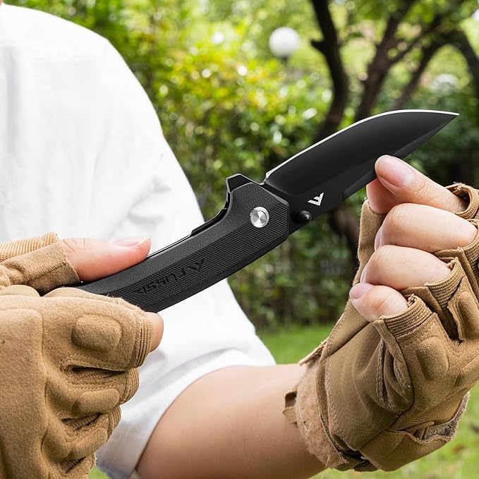 FLISSA Pocket Folding Knife, 3.2??D2 Blade G10 Handle EDC Knife with Pocket Clip Liner Lock for
