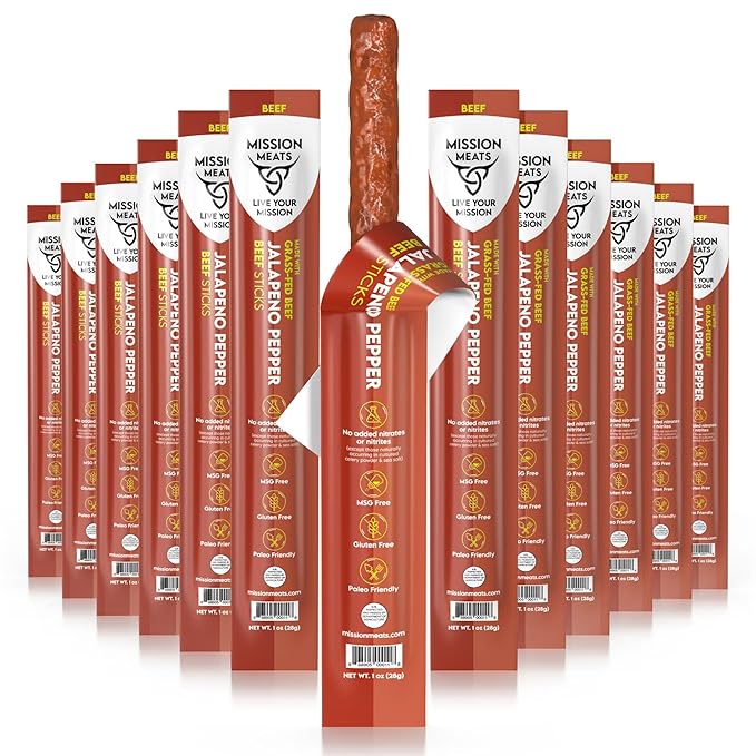 Mission Meats Beef Sticks – 100% Grass Fed & Pasture Raised, Sugar Free, Individually Wrapped