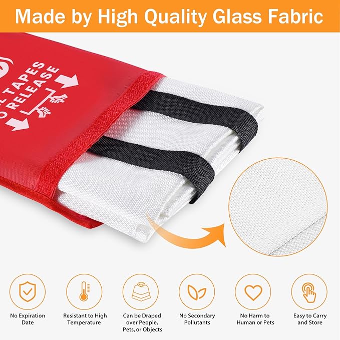 KANHIRO Fire Blanket Emergency for Home Kitchen - Fiberglass Fire Suppression Blanket Great for