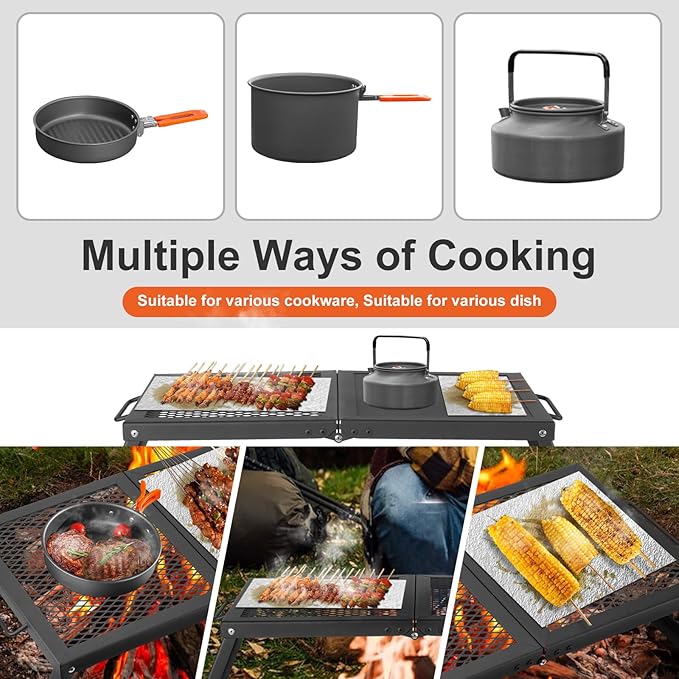 Odoland Folding Campfire Grill, Heavy Duty Steel Mesh Grate with Folding Legs and Storage Bag